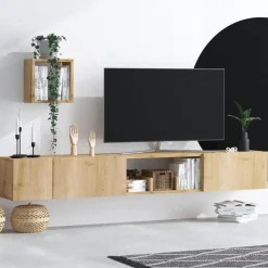 CALICOSY - TV-Meubel AVIOR - Licht hout - 25x180x32 cm