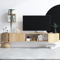 CALICOSY - TV-Meubel AVIOR - Licht hout - 25x180x32 cm