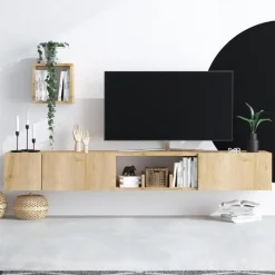 CALICOSY - TV-Meubel AVIOR - Licht hout - 25x180x32 cm