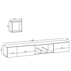CALICOSY - TV-Meubel AVIOR - Licht hout - 25x180x32 cm