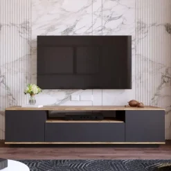 CALICOSY - TV-Meubel FR7-AA - Handgemaakt eiken / grijs - 44,6x180x44,5 cm