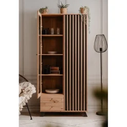 CALICOSY - Vitrinekast LUBLIN - Licht hout - 198x92x40 cm