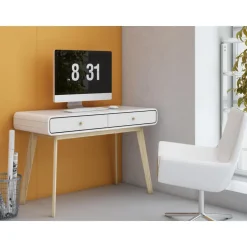 Cassie - Bureau met 2 laden in eiken look / wit