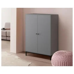 Celine - Hoge kast met 2 grijze spaanplaatdeuren