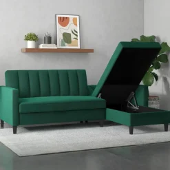 Celine - 3-zits hoekslaapbank met opbergruimte in donkergroen fluweel