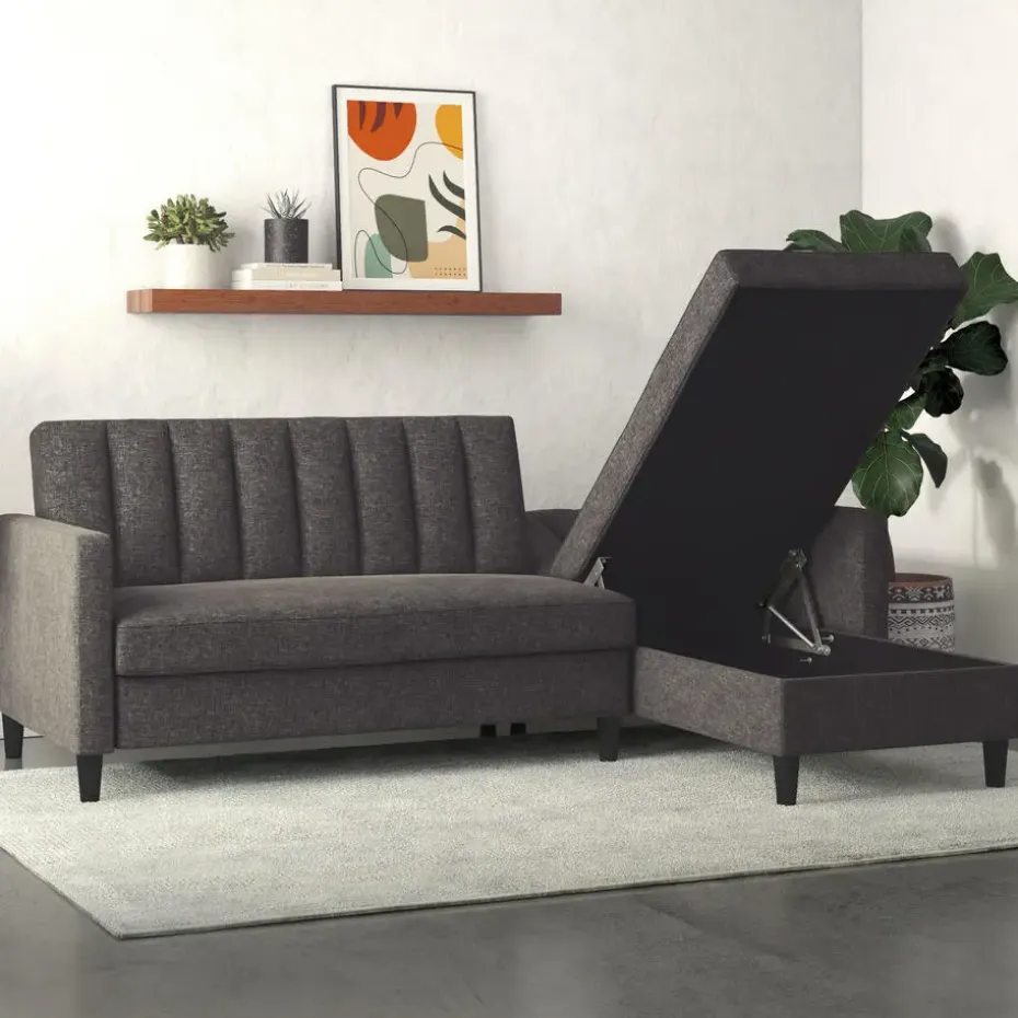 Celine - 3-zits hoekslaapbank in antraciet stof