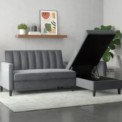 Celine - 3-zits hoekslaapbank in antraciet fluweel