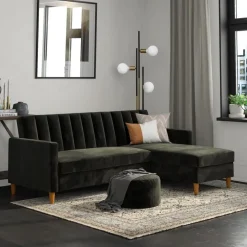 Celine - 3-zits hoekslaapbank in zwart fluweel