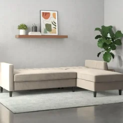 Celine - 3-zits hoekslaapbank met opbergruimte in taupe fluweel