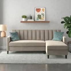 Celine - 3-zits hoekslaapbank met opbergruimte in taupe fluweel