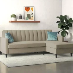 Celine - 3-zits hoekslaapbank in cappuccino stof