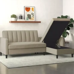 Celine - 3-zits hoekslaapbank in cappuccino stof