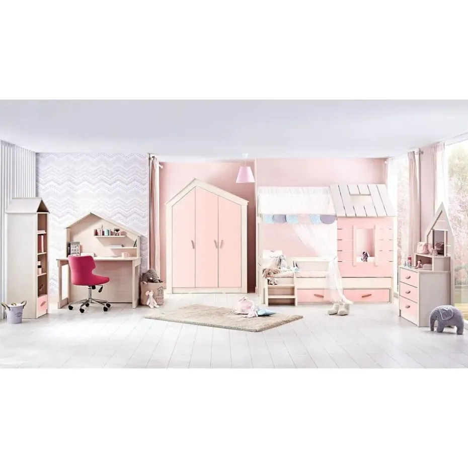 Cento Pink commode ladekast huisje met spiegel meisjeskamer