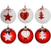 Cepewa Kerstballen - 6x - rood - wit - kunststof - 6 cm