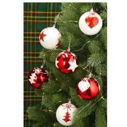 Cepewa Kerstballen - 6x - rood - wit - kunststof - 6 cm