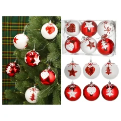 Cepewa Kerstballen - 6x - rood - wit - kunststof - 6 cm