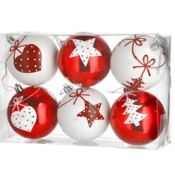 Cepewa Kerstballen - 6x - rood - wit - kunststof - 6 cm
