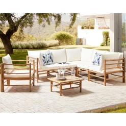 CERRETO - Loungeset 6-zits hoekbank - Wit - Bamboehout