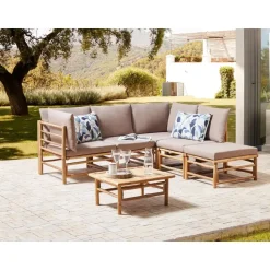 CERRETO - Loungeset 5-zits hoekbank - Taupe - Bamboehout