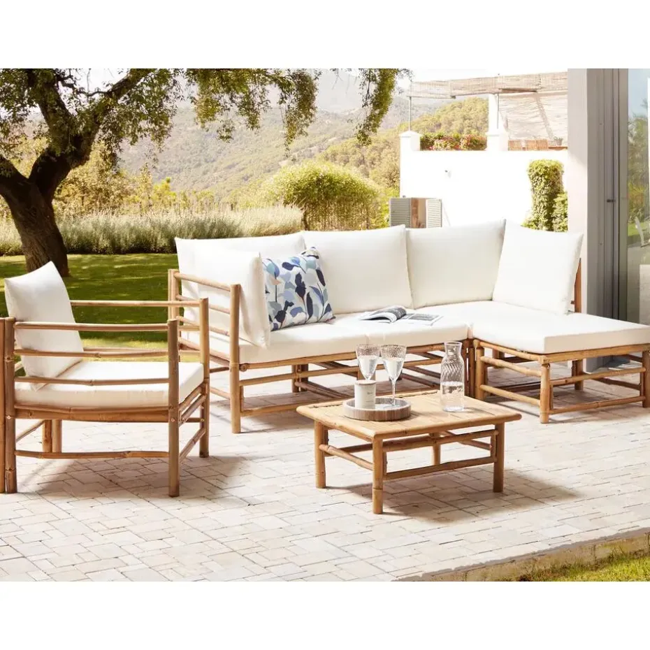 CERRETO - Loungeset 5-zits met fauteuil - Wit - Bamboehout