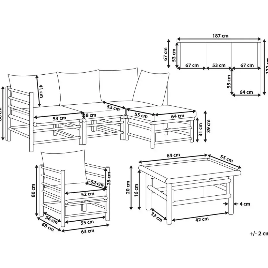 CERRETO - Loungeset 5-zits met fauteuil - Wit - Bamboehout
