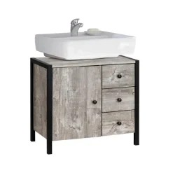 Chris - Onderkast 3 laden 1 deur beton/zwarte spaanplaat 60 cm