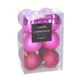 Christmas Decoration kerstballen - 12x - 6 cm - fuchsia roze