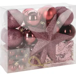 Christmas Decorations kerstballen set - 54-dlg - roze - kunststof