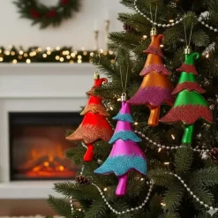 Christmas goods Kersthangers - 4x - sterren - gekleurd - 14.5 cm