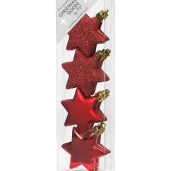 Christmas goods Kersthangers - 8x - sterren - rood - 6 cm