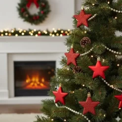 Christmas goods Kersthangers - 8x - sterren - rood - 6 cm