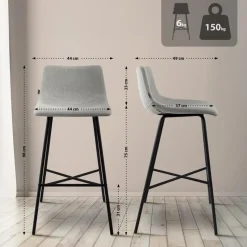 CLP Barkruk Altona zwart Frame - Stof - grijs