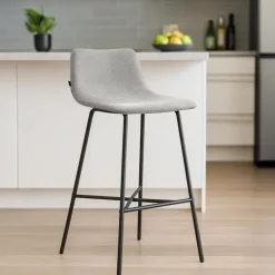 CLP Barkruk Altona zwart Frame - Stof - grijs