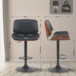 CLP Barkruk Beverley zwart Frame - Metaal - walnoot/zwart