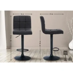 CLP Barkruk Calma zwart Frame - Stof - donkergrijs