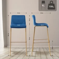 CLP Barkruk Hoover goud Frame - Fluweel - blauw