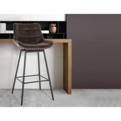 CLP Barkruk Weston zwart Frame - Fluweel - bruin