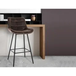 CLP Barkruk Weston zwart Frame - Fluweel - bruin