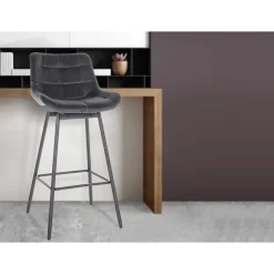 CLP Barkruk Weston zwart Frame - Fluweel - donkergrijs