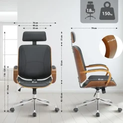 CLP Bureaustoel Dayton walnoot Frame - Kunstleer - walnoot/zwart