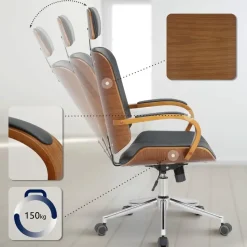 CLP Bureaustoel Dayton walnoot Frame - Kunstleer - walnoot/zwart