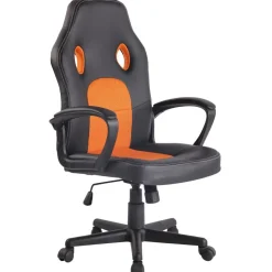 CLP Bureaustoel Elbing zwart Frame - Kunstleer - zwart/oranje