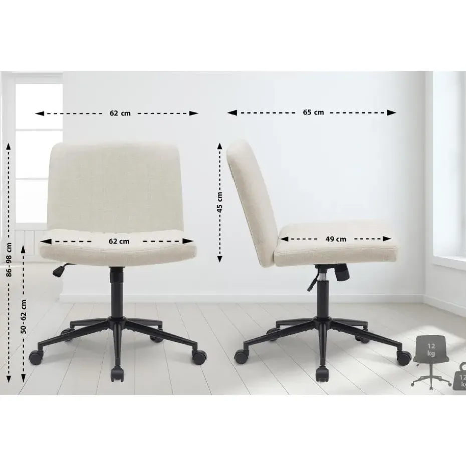 CLP Bureaustoel Kingman zwart Frame - Stof - creme