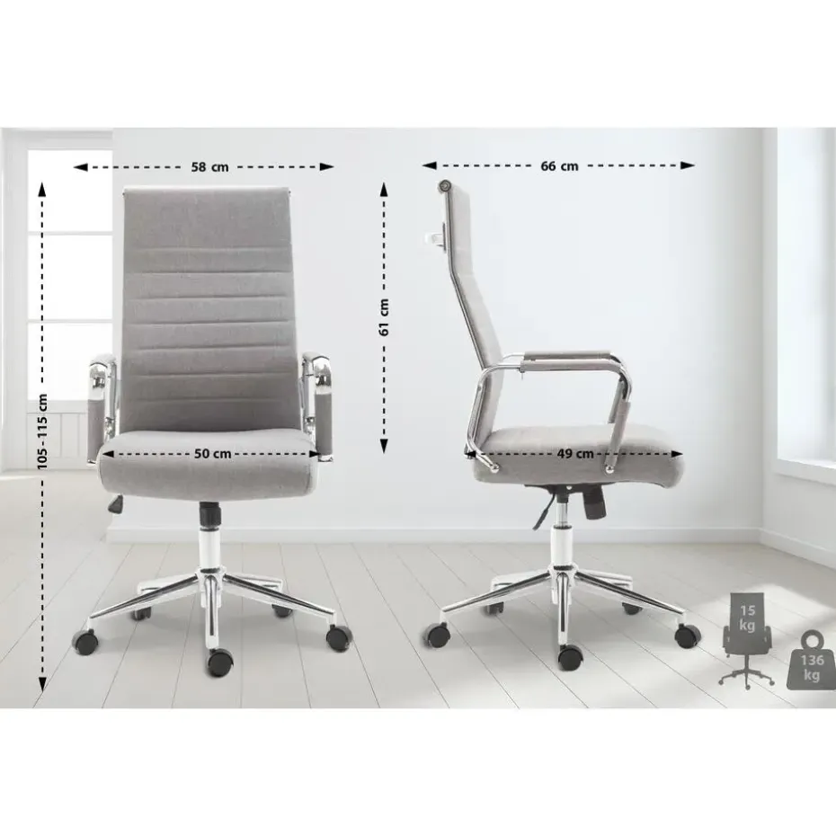 CLP Bureaustoel Kolumbus chroom Frame - Stof - grijs