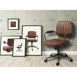 CLP Bureaustoel Natrona zwart Frame - Kunstleer - cognac