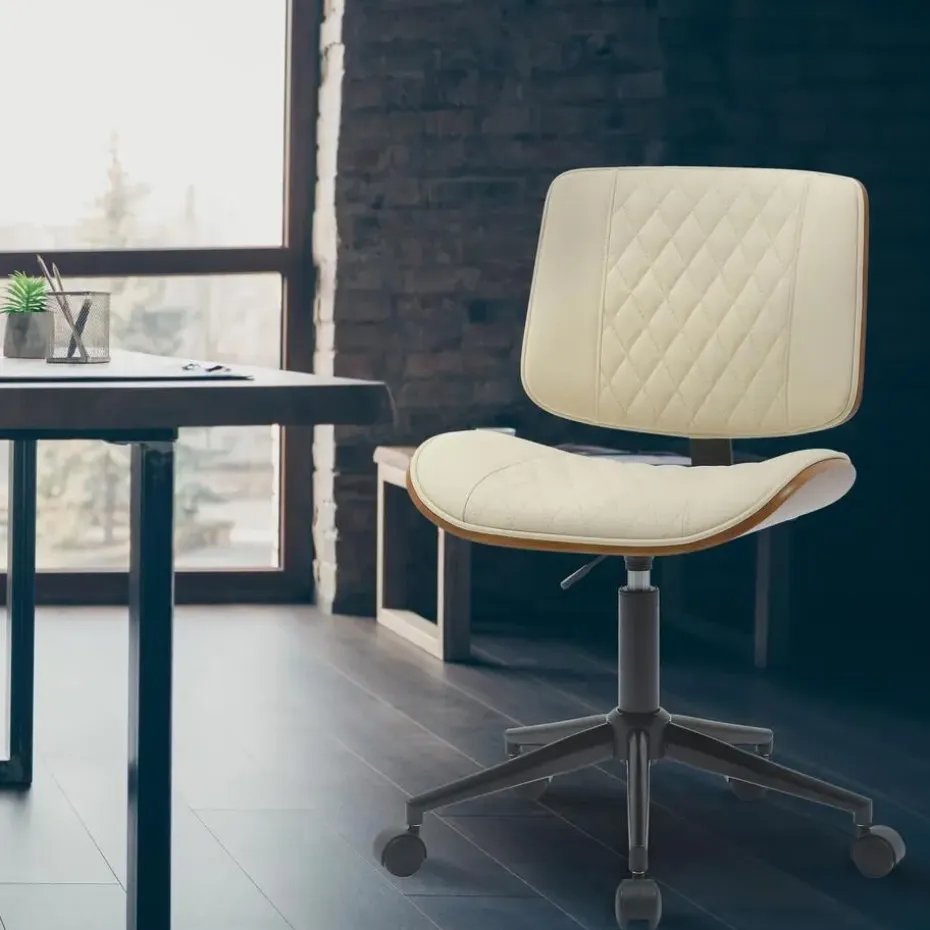 CLP Bureaustoel Plover zwart Frame - Hout - walnoot/creme