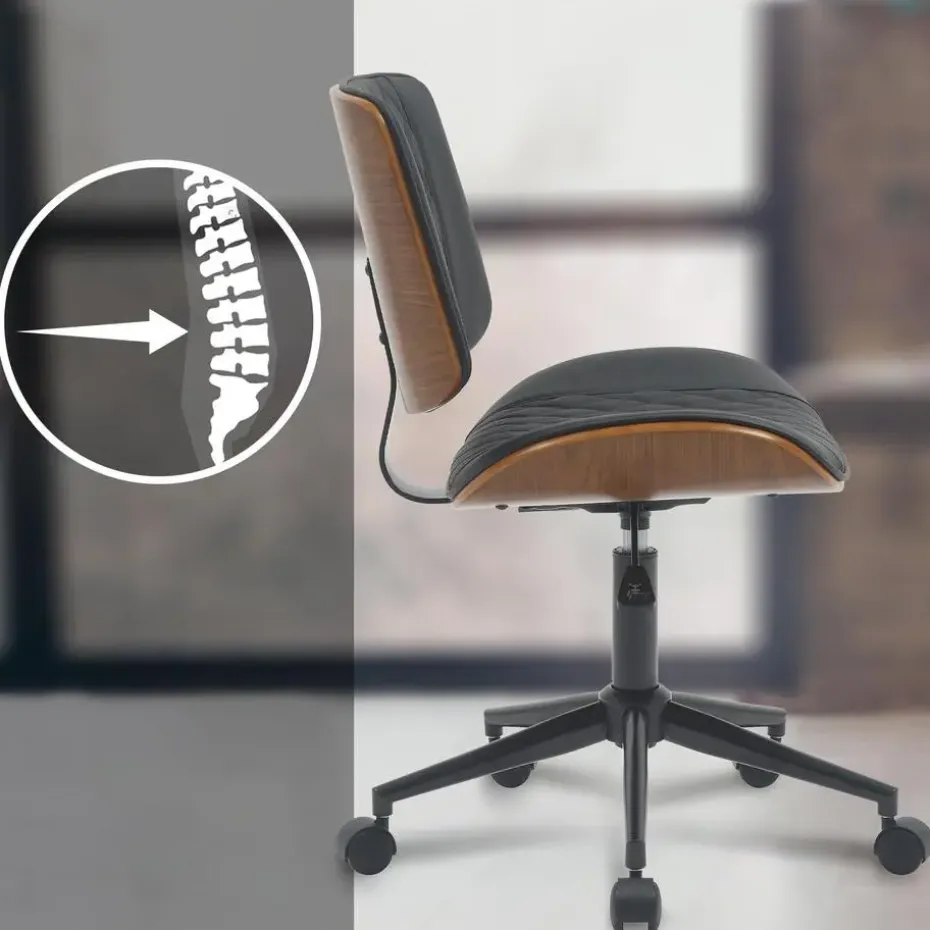 CLP Bureaustoel Plover zwart Frame - Hout - walnoot/zwart