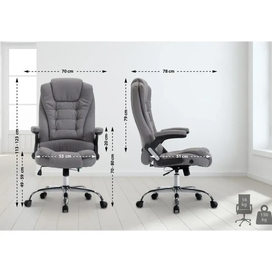 CLP Bureaustoel Thor chroom Frame - Stof - grijs