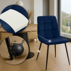 CLP Eetkamerstoel Antibes zwart Frame - Fluweel - donkerblauw