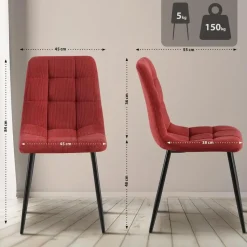 CLP Eetkamerstoel Antibes zwart Frame - Ribstof - bordeauxrood